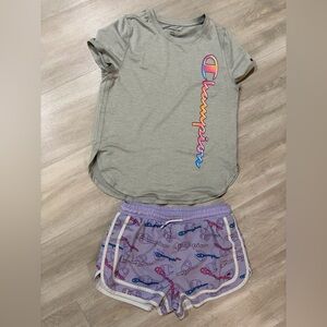 Champion Gray Tee and Lavender Shorts Set